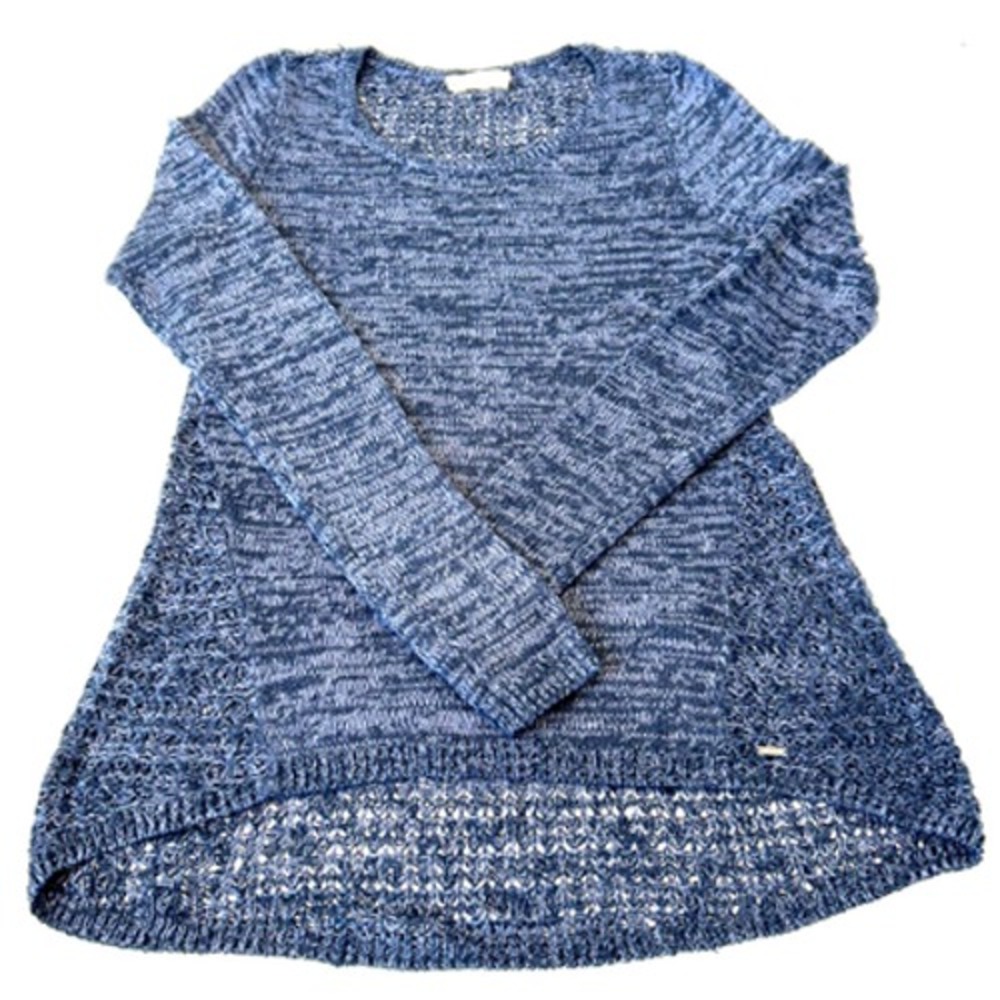 Hollister Women's Sweater Top Size M Long Sleeved Blue Knit Hi Low Hem
